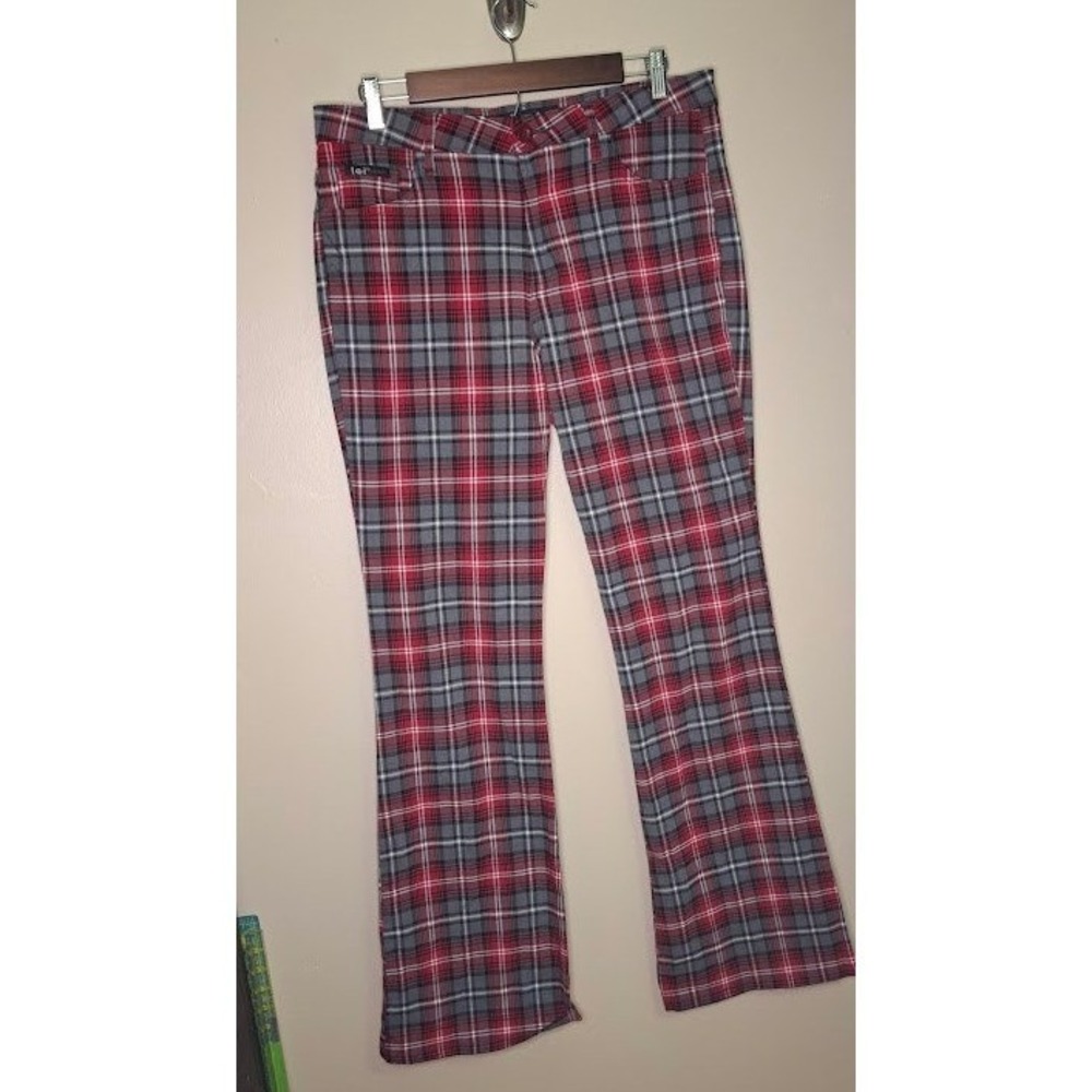 LEI Life Energy Intelligence Red Plaid Bootcut Pants Vintage Y2K Size 13